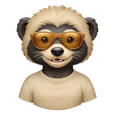 friendly anthropomorphised honey badger head and neck wearing sunglasses, top of t-shirt visible, different expression sticker