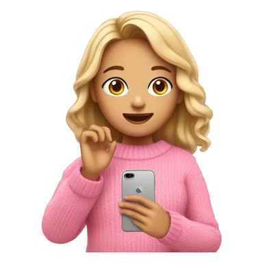 A girl in a pink sweater takes a selfie on her phone sticker