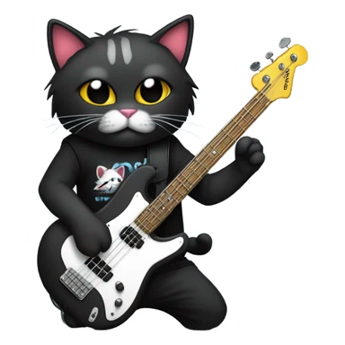 Emo cat rockstar playing bass guitar sticker