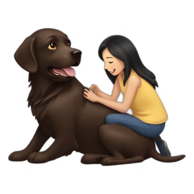 Chocolate labrador playing with woman long black hair sticker