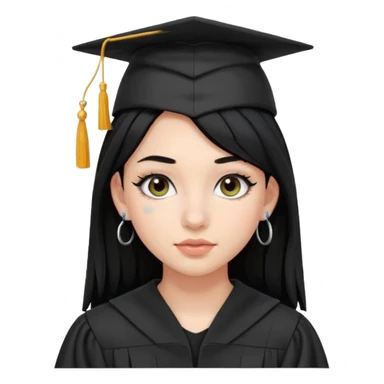 teenage girl emoji with black hair, bold makeup, nose piercing, wired earpods, wearing a graduation cap and gown, just graduated high school sticker