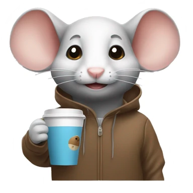 Mouse that brings coffee in the coffee place and has a hoodie sticker