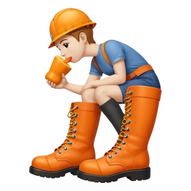 Person licking a large orange work boot sticker