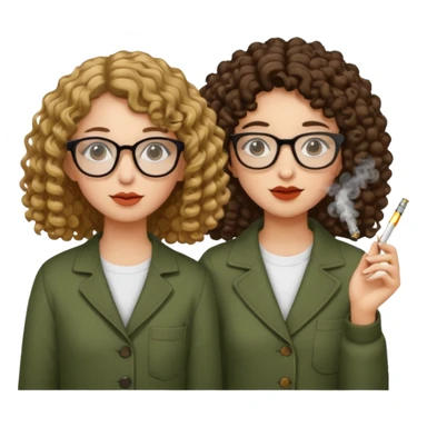 Two girls smoking weed, only one with curly hair and glasses, the other one with straight hair and no glasses, smoking weed sticker