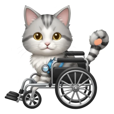 disabled grey and white small cat using a wheelchair made for cats sticker