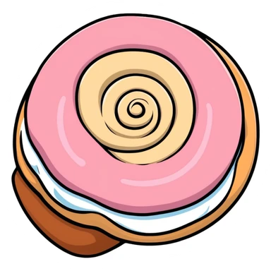 coquette style cinnamon roll with pink frosting seen from top view sticker