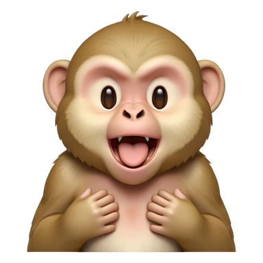 Cinematic Cute Yawning Macaque Portrait Emoji, Head tilted slightly with a dramatic, wide-open yawn, showcasing a gently textured face with half-closed, sleepy eyes and an open, relaxed mouth, Simplified yet irresistibly adorable features, highly detailed, glowing with a soft, cozy glow, high shine, relaxed yet expressive, stylized with a dash of whimsical charm, soft glowing outline, capturing the essence of a drowsy yet affectionate primate that appears ready to stretch out for a nap! sticker
