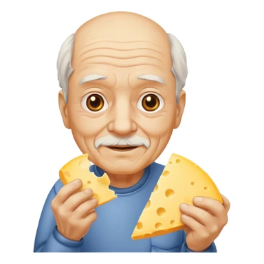 old man holding cheese piece sticker
