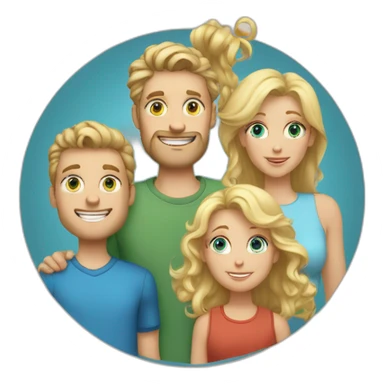 A family with a blond white green eyed girl (the mother) a white guy with huge jawline and blue eyes, curly blond hair (the father), Two twin 10 years old boys  sticker