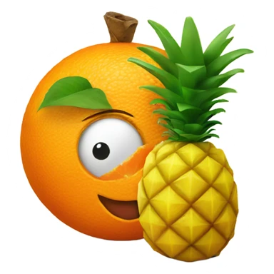 A tangerine holds a pineapple sticker