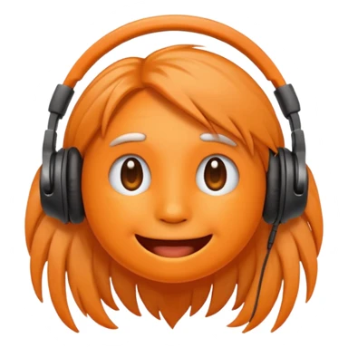 Orange happy face emoji with a couple of hair,headphones,and antennas. sticker