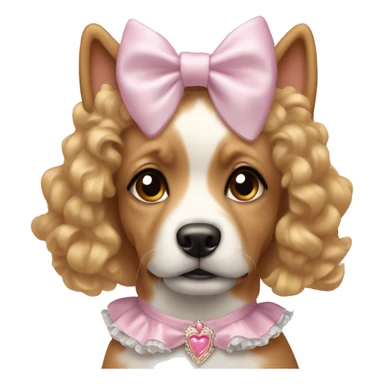 cite coquette dog wearing a bow and a frilly light pink princess costume sticker