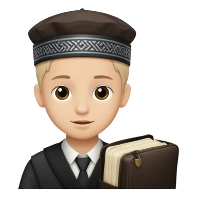 a boy with kippa putting on tefillin sticker