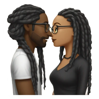 black couple with locs, male lightskin with long black locs, female brown skin with glasses and BLACK locs tied up kissing sticker