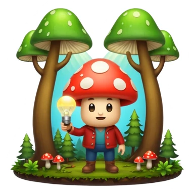 forest character with glowing lightbulb mushroom idea moment sticker
