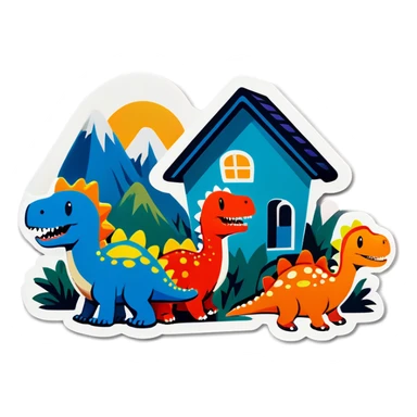 Happy Dino’s with houses  sticker