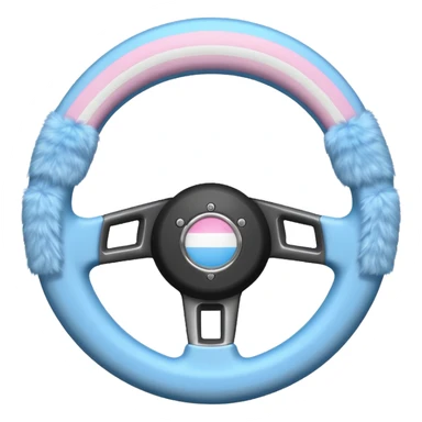 steering wheel with transgender pride flag colors, fluffy sticker