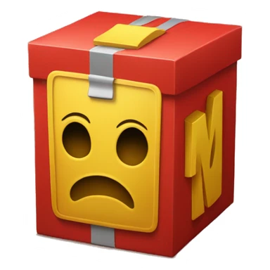 a red box with a yellow m on it and yellow handles on the top  sticker