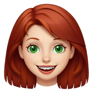 Dark red haired girl with green eyes making a silly face sticker