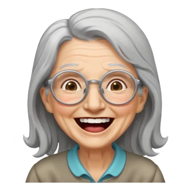 Old woman with long gray hair and glasses laughing out loud sticker