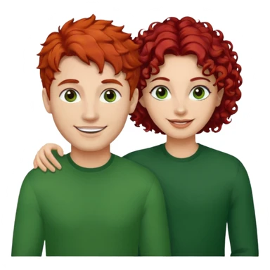 create a couple men with a red hair and browm eyes and woman with curly hair, black hair and green eyes sticker