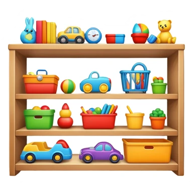 tidy room with toys neatly arranged on shelves, clear and inviting sticker