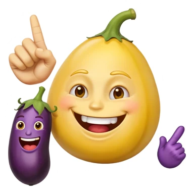 Mad emoji laughing with an eggplant next to him doing a middle finger  sticker