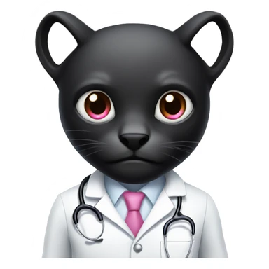 A black animal phanter, angry, with pink eyes and white doctor coat sticker