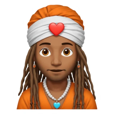 Brownskin man with long dreadlocks orange shirt add white ruffled turban with heart eyes sticker