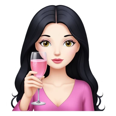 Pretty white lady with long black hair drinking pink champagne sticker