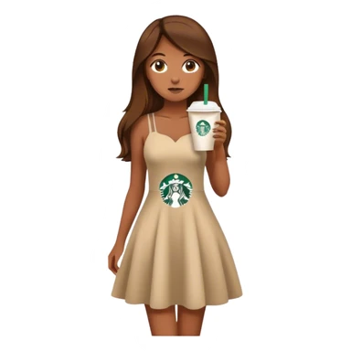 Diva girl with long brown hair and starbucks wearing dress sticker