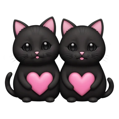 two fat cute black cats love, pink heart, closed mouth, black ears sticker