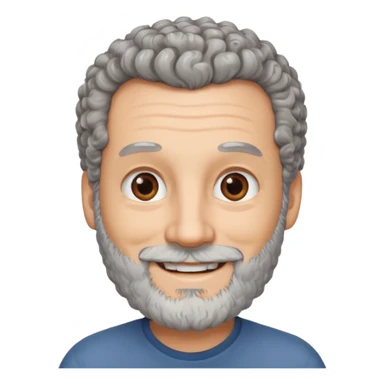 Illustrated emoji of a middle aged man with receding grey curly hair, brown eyes, white skin and a beard sticker