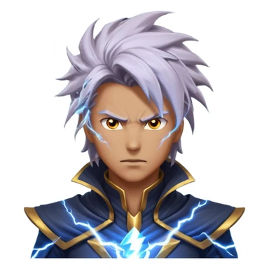 storm rider portrait, head and shoulders only, wind-swept hair, crackling lightning aura, storm clouds swirling behind, intense glowing eyes, epic fantasy vibe, 3D cartoon, mobile game icon style, clean background, no text, no watermark
 sticker