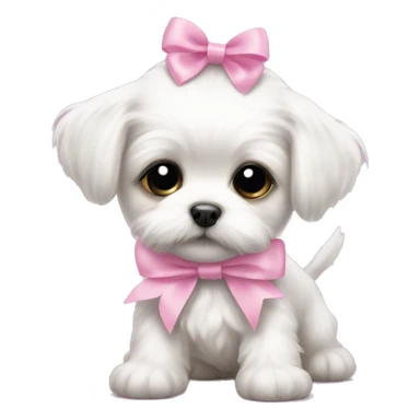 baby maltese with a babypink ribbon sticker