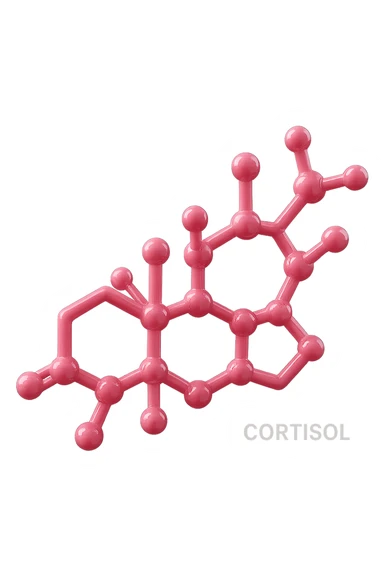 molecola chimica del cortisolo in 3d, colore rosa, fluttua in aria, iperrealistica 4k sticker