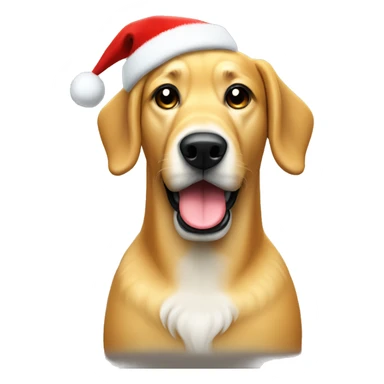 Large Golden dog with skinny snout and black mouth in a Christmas Sweater and hat sticker