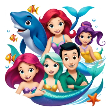 Colorful icon for Animated Movies: A vibrant collage featuring iconic characters like Goofy, Mickey Mouse, Ariel the Little Mermaid, Jasmine, Masha and the Bear, and Luntik. Each character should be large and bright, set against a cheerful and playful background. Transparent background. sticker