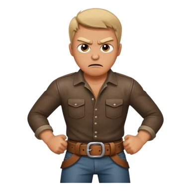 a angry man to the side slanging back and forth a belt sticker