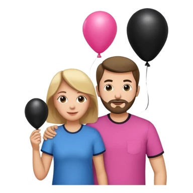 Mom in pink shirt dad in blue shirt holding black baloon happy 1 baloon sticker
