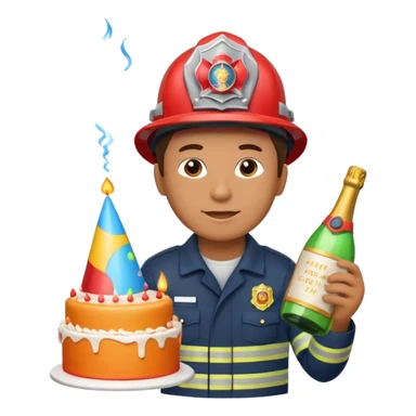A firefighter extinguishing a party sticker