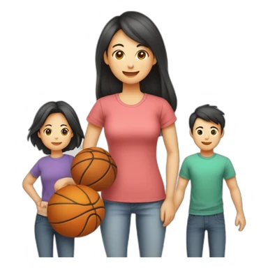 Famille 4 personne 1 fils aîné avec un t-shirt de basketfille cadette au cheveux long 1 père asiatique 1 mère sticker
