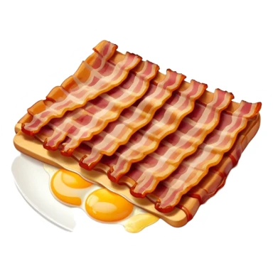 Cinematic crispy sizzling bacon, slightly curled, golden-brown with a perfect crunch, glistening with rich flavor, deep warm tones, served on a breakfast plate, comforting and indulgent. sticker