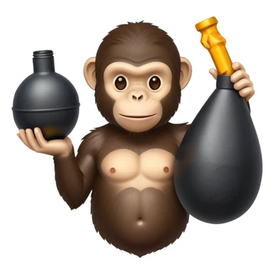 Chimp holding a fake bomb sticker