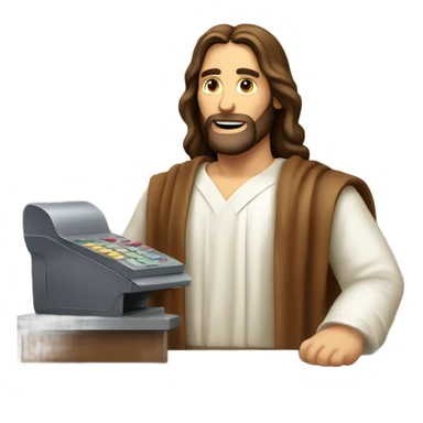 Jesus christ working cash register sticker