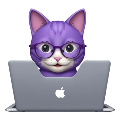 smart purple cat smiling in glasses with laptop sticker