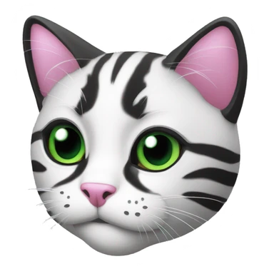 black and white with green eyes happy cat emoji with pink nose sticker