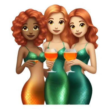Three beautiful mermaids (light skin) drinking aperol sticker