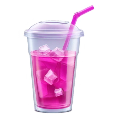 Realistic see through plastic cup and lid with half full Transluscent magenta soda,straw and large ice cubes inside. sticker