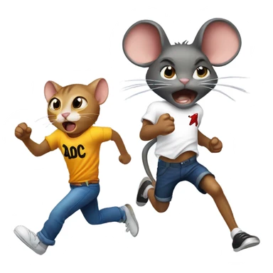 a mouse being chased by a cat with ac/dc shirt on sticker